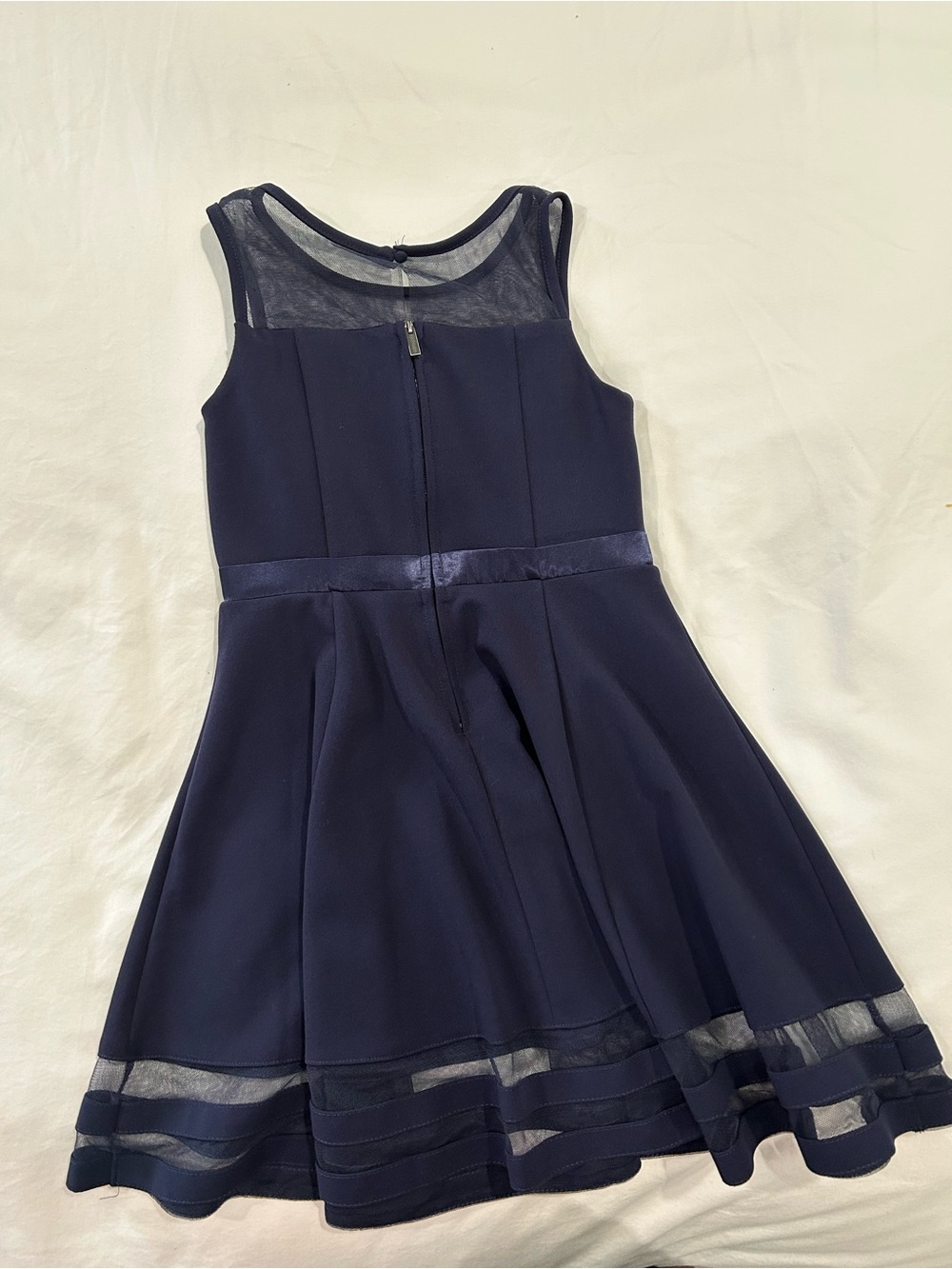 Calvin Klein Girls Navy Mesh Trim Fit-and-Flare Dress